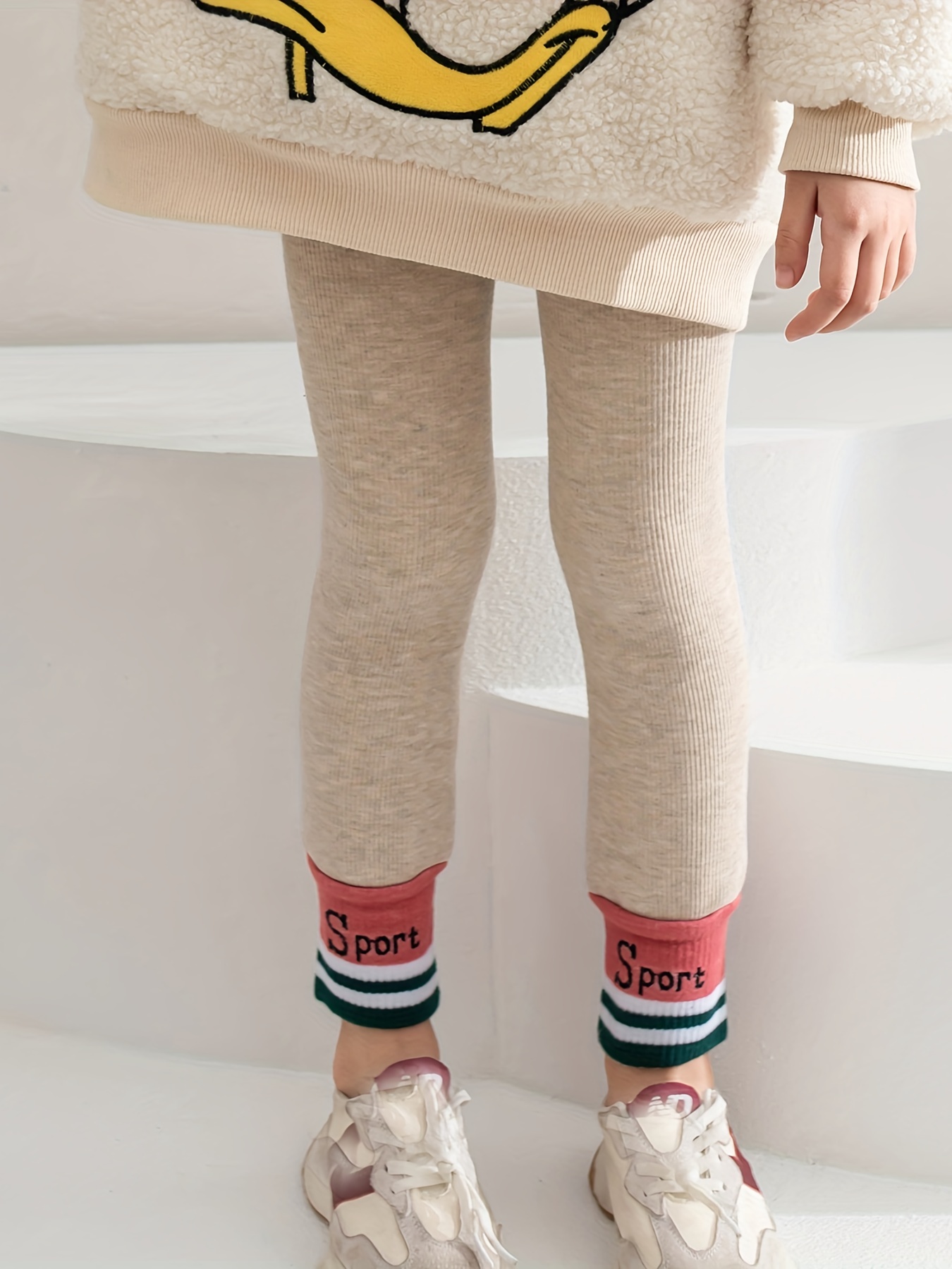 Girls Fleece Warm Stretch Soft Leggings Stripes Heart Print Footless Tights  Pants Bottom Kids Clothes