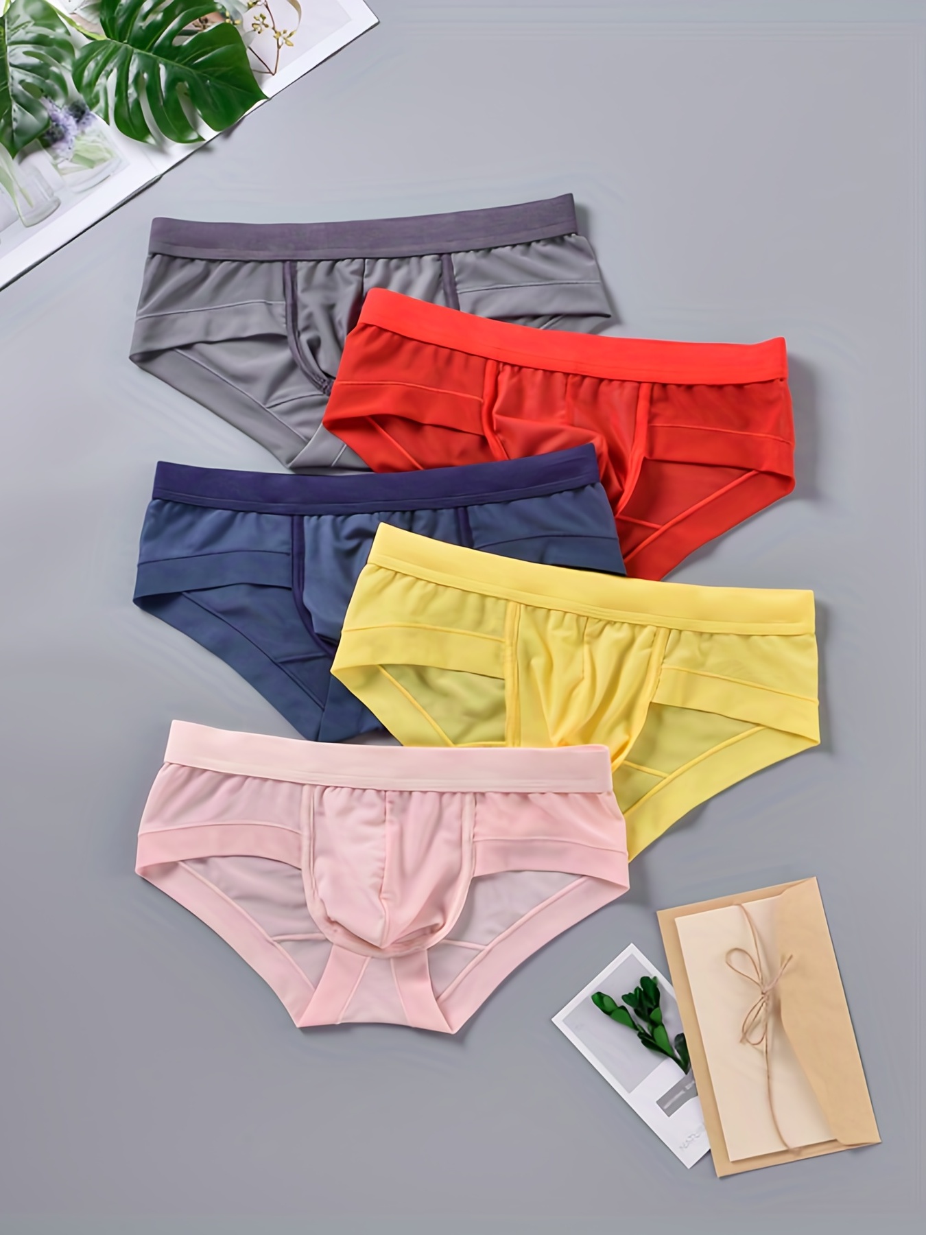 5pcs Men's Underwear, Fashion Breathable Soft Comfy Stretchy Briefs, Casual  Plain Color Panties, Men's Elastic Pants For Daily Sleep