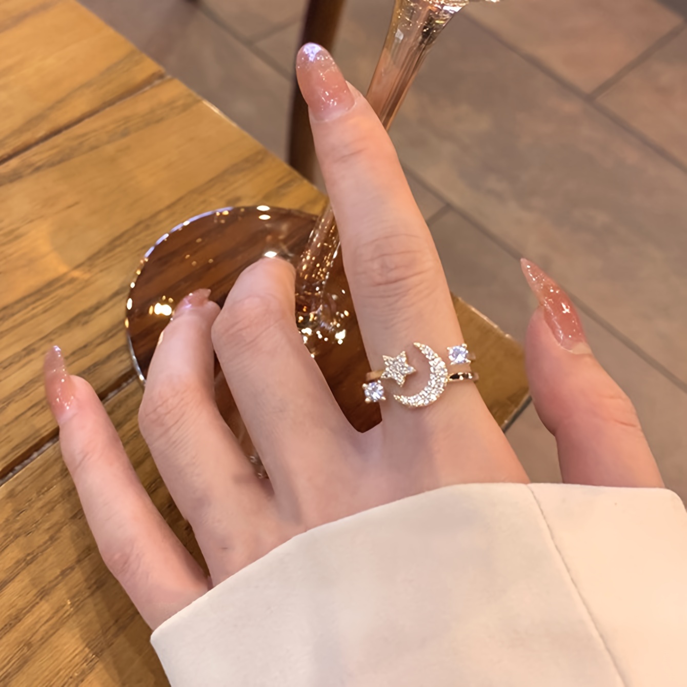 Chic Star & Moon Rhinestone Ring - Vintage-Inspired, Perfect for Daily Wear or Parties, Ideal Ramadan Gift, Retro Style, Simple Style Style