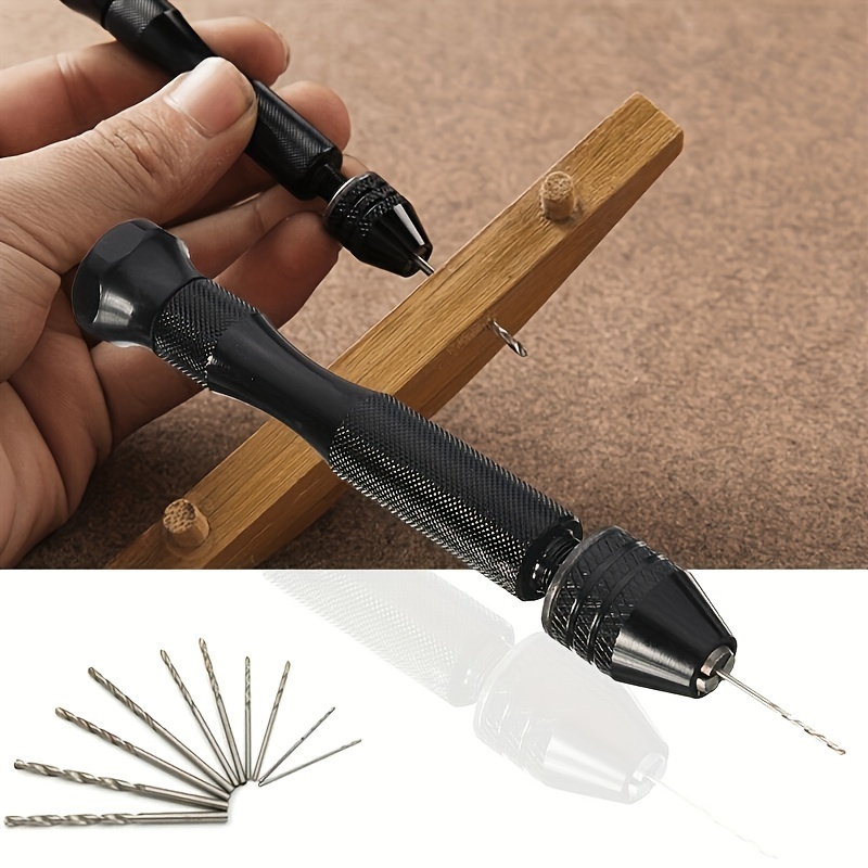 Mini Micro Steel Hand Drill With 10Pcs Drill Bits Precision Hand Drill  Tools For DIY Jewelry Making