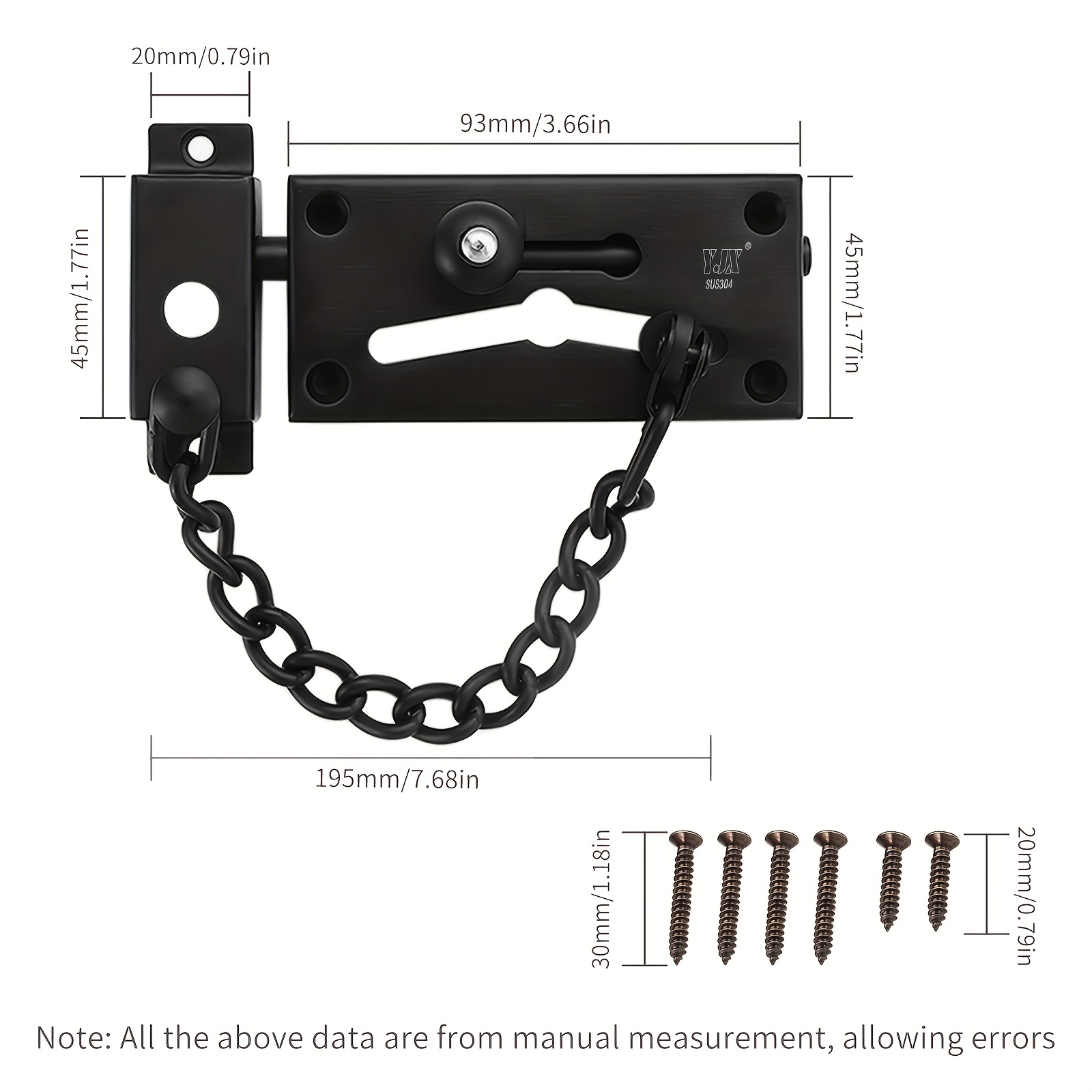 Door Chain Lock. Stainless Steel Security Chain Guard with an ti