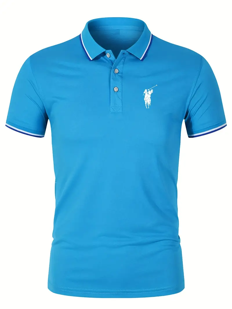 Men's Horse Riding Graphic Polo Shirt (various sizes in Peacock Blue)