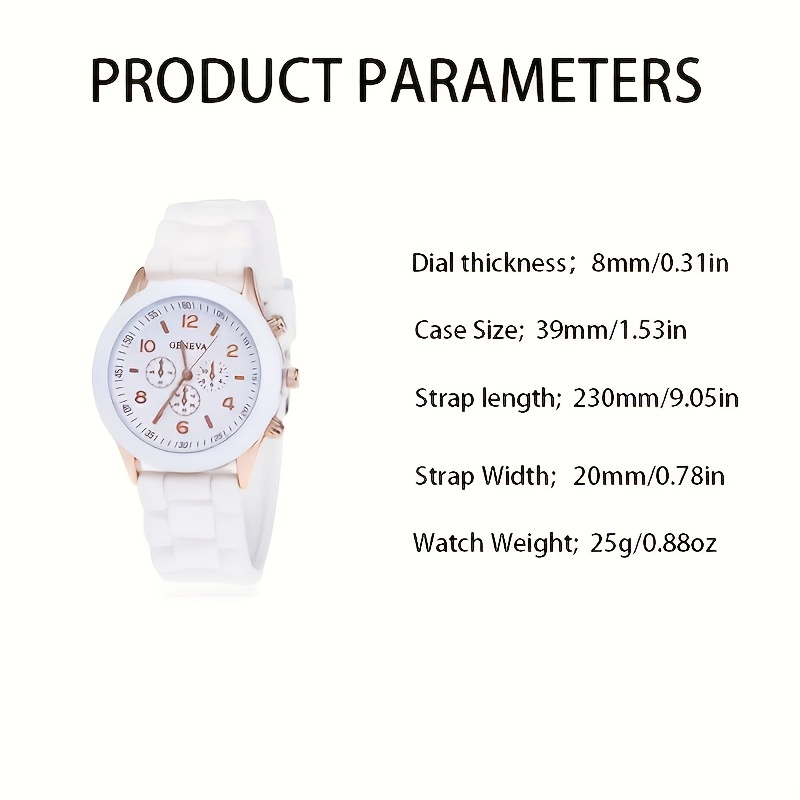 1pc White Rubber Strap Fashionable Round Dial Quartz Watch For