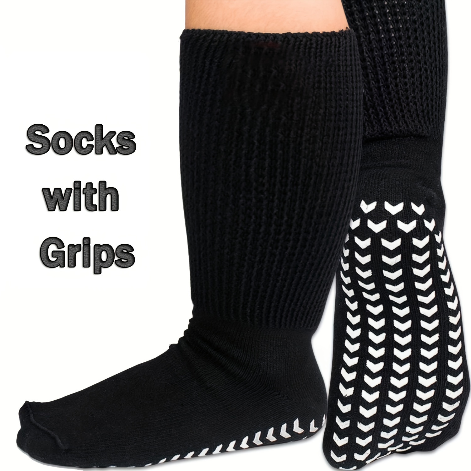 3 Pairs of Super Wide Socks With Non-Skid Grips for Swollen Feet and Mens  and Womens Legs