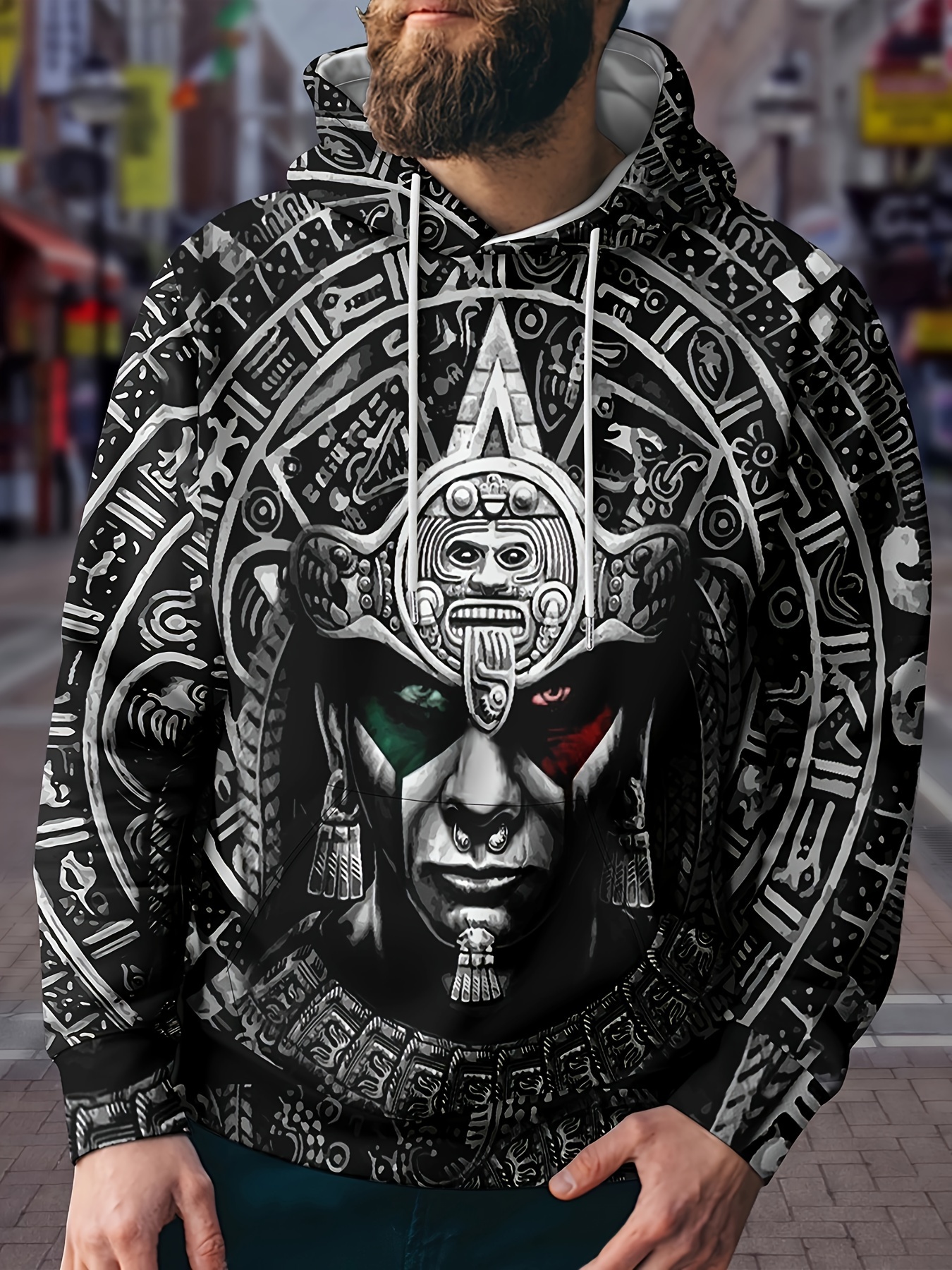 Mexican Aztec Warrior Print Hoodies Men Graphic Hoodie Comfy - Temu