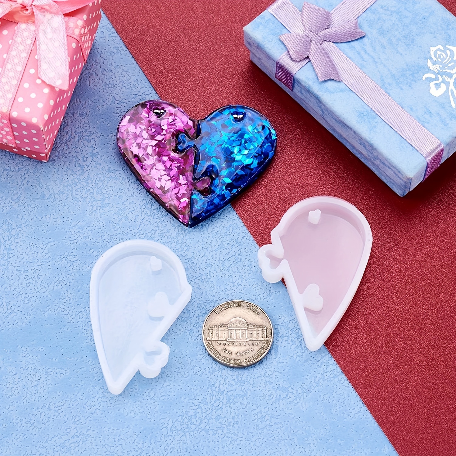 Heart Puzzle Keychain Silicone Mold Couples Pendant Heart - Temu