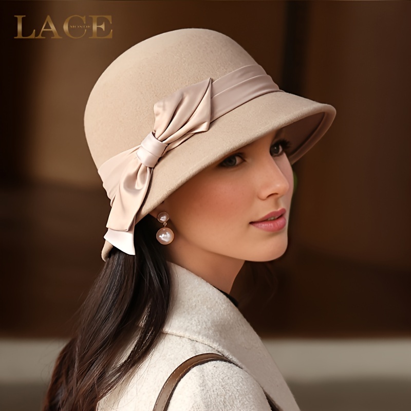 Vintage Wool Bucket Hat Women Classic Leaf Decor Coldproof - Temu