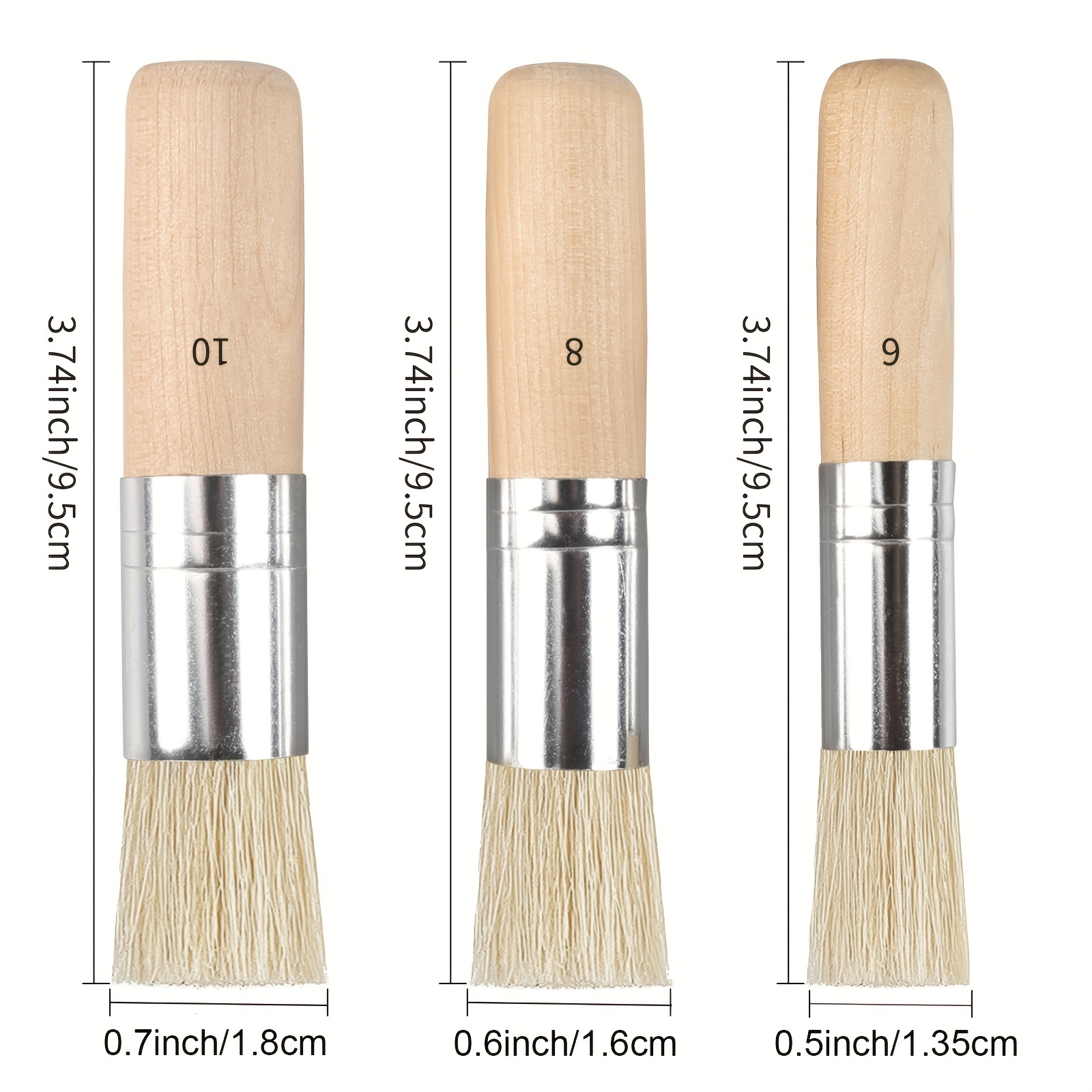 1SET/3PCS 6/8/10 Small Stencil Brushes Set,Wooden Stencil Brushes,Stencil  Brushes for Painting,Artist Natural Bristle Paint Brushes,0.48/0.70/0.76  Diameter 