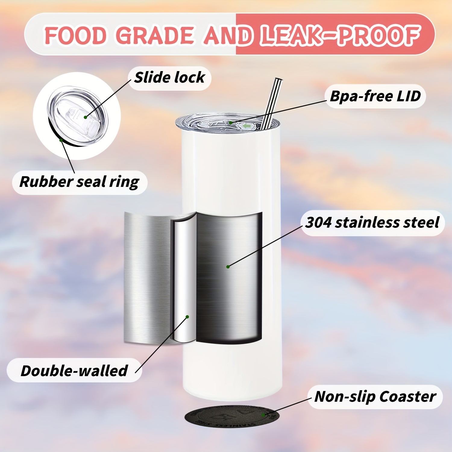 Sublimation Tumblers Blanks With Lids And Straws, Stainless Steel Straight  Skinny Tumblers For Kids Double Wall Vacuum Insulated Tumbler Bpa-free  Great Diy Gift - Temu