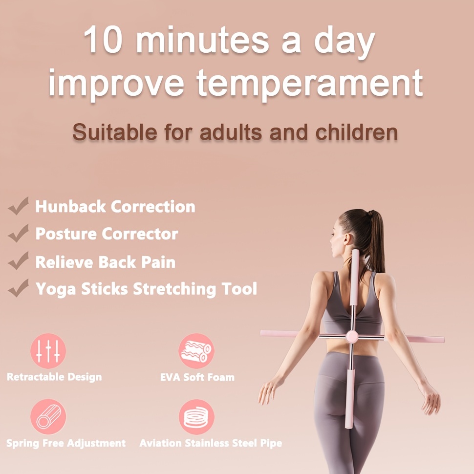 Yoga Sticks, Posture Corrector - Retractable Design For Humpback Correction  & Body Stretching - Enhance Posture Flexibility And Correct Hunchback