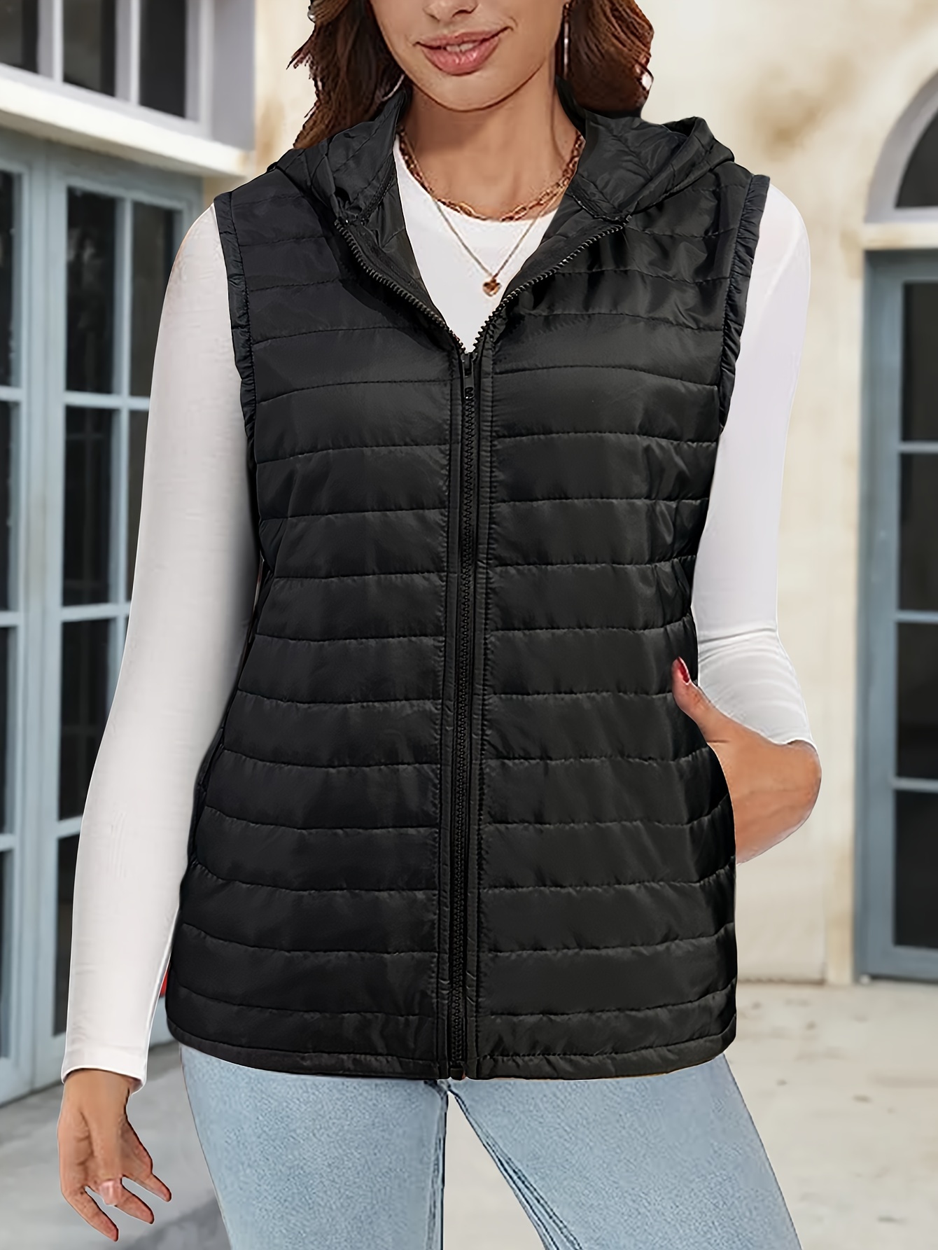 Zip Sleeveless Vest Casual Solid Versatile Warm Vest Women's - Temu Canada