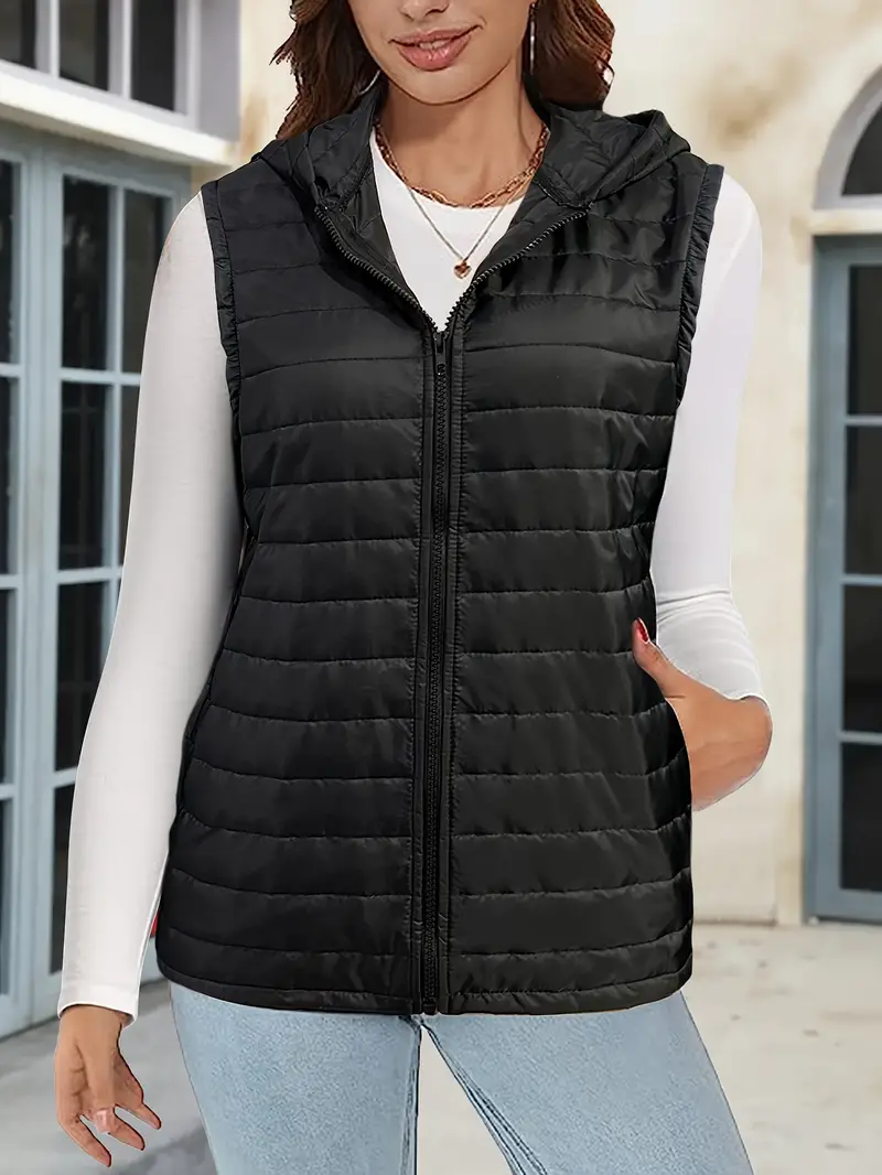 Zip Solid Hooded Vest Casual Sleeveless Fall Winter Vest - Temu