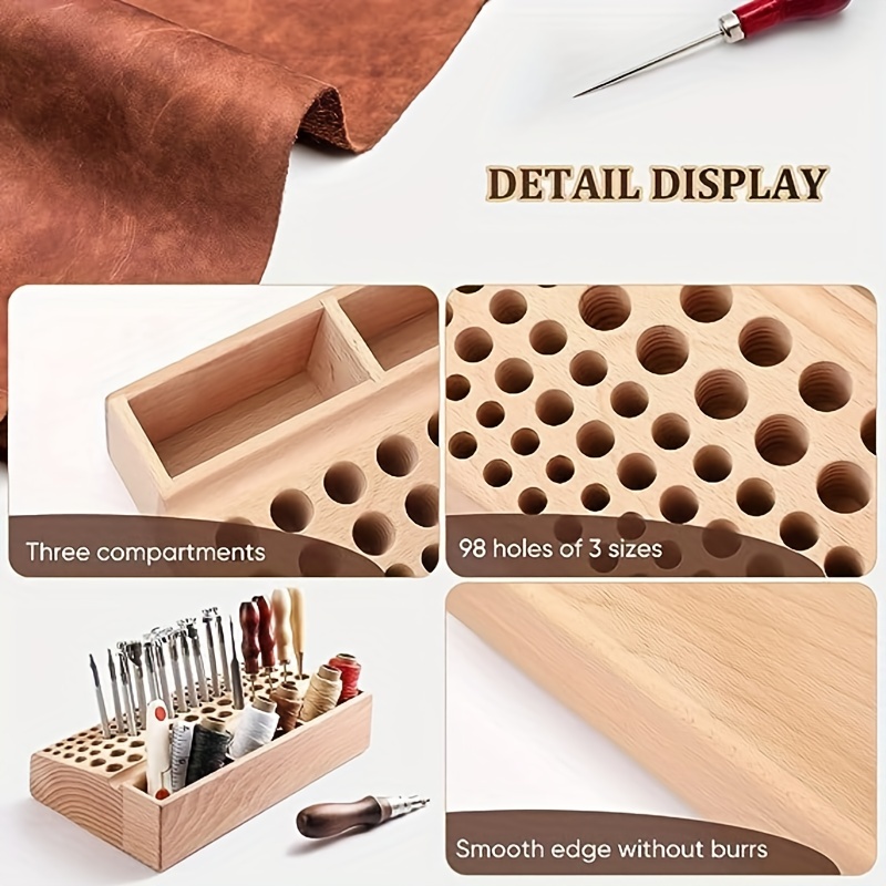 Carving Punching Tools Holder Organizer 46/98 holes Pine Wooden