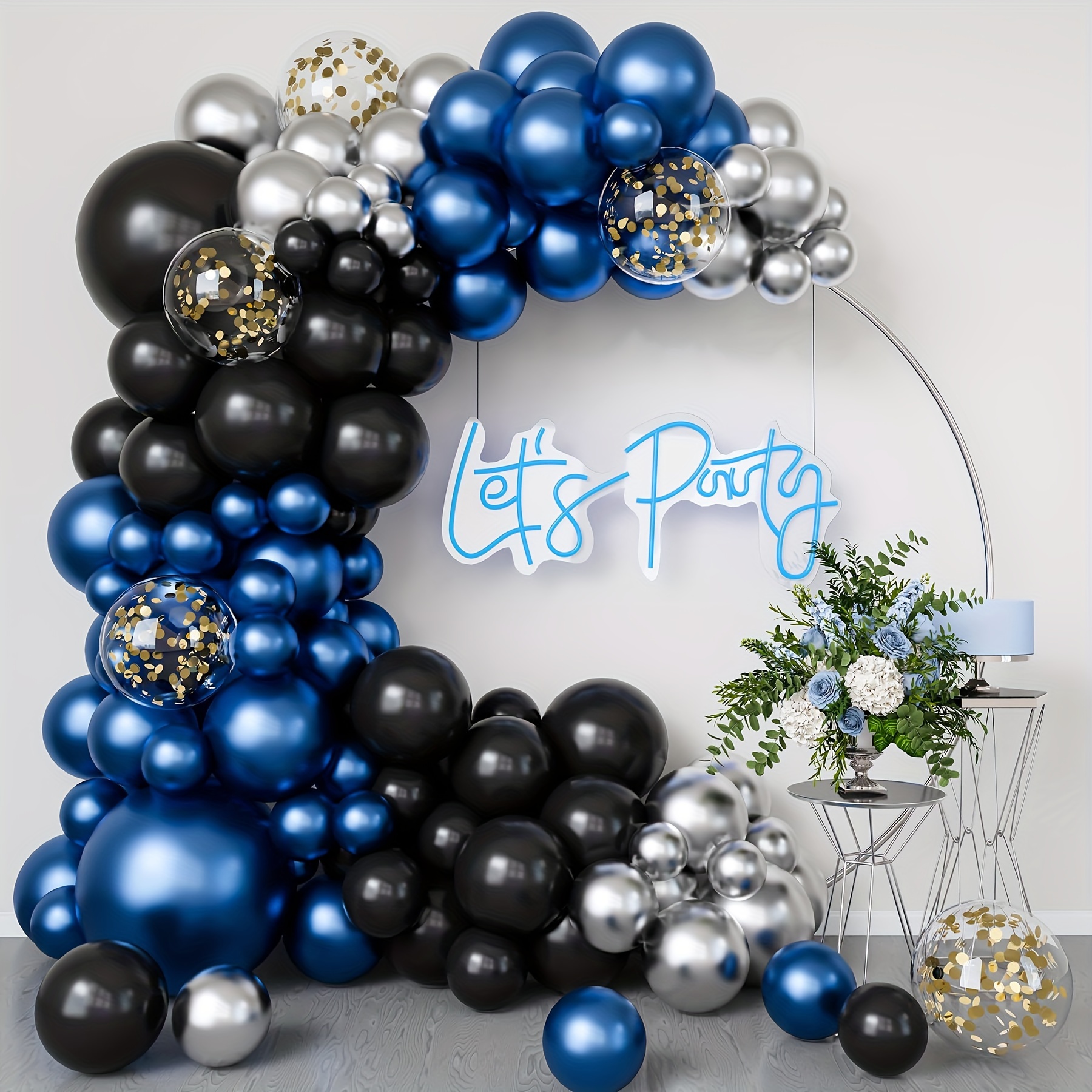 

Metallic Blue And Black Balloon Arch Garland Kit- Metallic Silvery Balloon Golden Sequin Balloon For Birthday Gender Reveal, Graduation, Easter Anniversary Ball Party Decorations