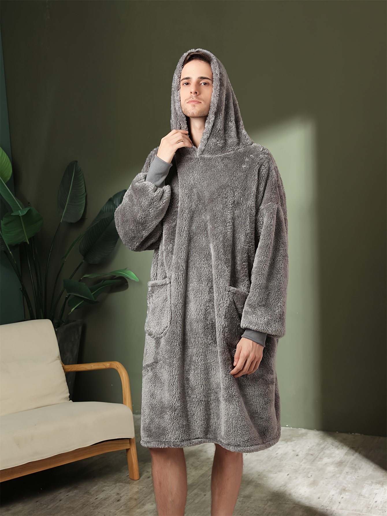 Autumn Winter Warm Long Thick Robe Men's Simple Shawl - Temu