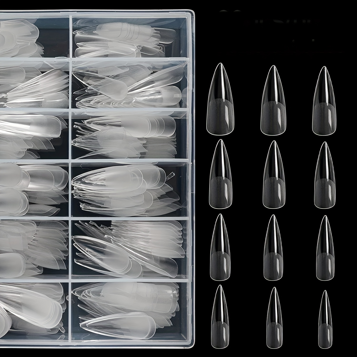 

360 Pcs, Long Stiletto Nail Tips - Full Cover Fake Nail Tips With Box - Clear False Nail Tips For Nail Salons And Diy - 12 Sizes Available