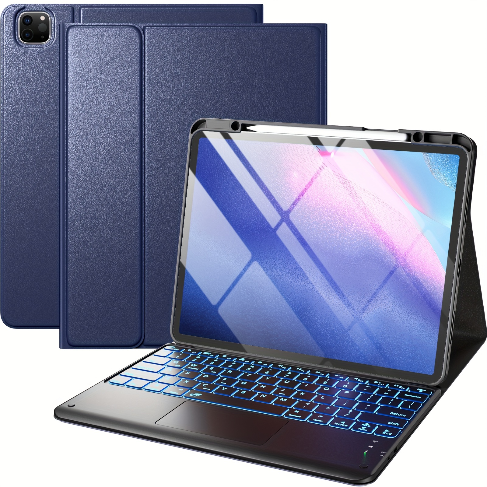 Keyboard Case With Keyboard, Trackpad 7 Color Backlit Accessories Pencil Holder For IPad Pro 12.9 Case For IPad 12.9 Pro Case For 32.77 Cm 6th Generation 5th 4th 3rd Gen, IPad Pro 12.9, Blue