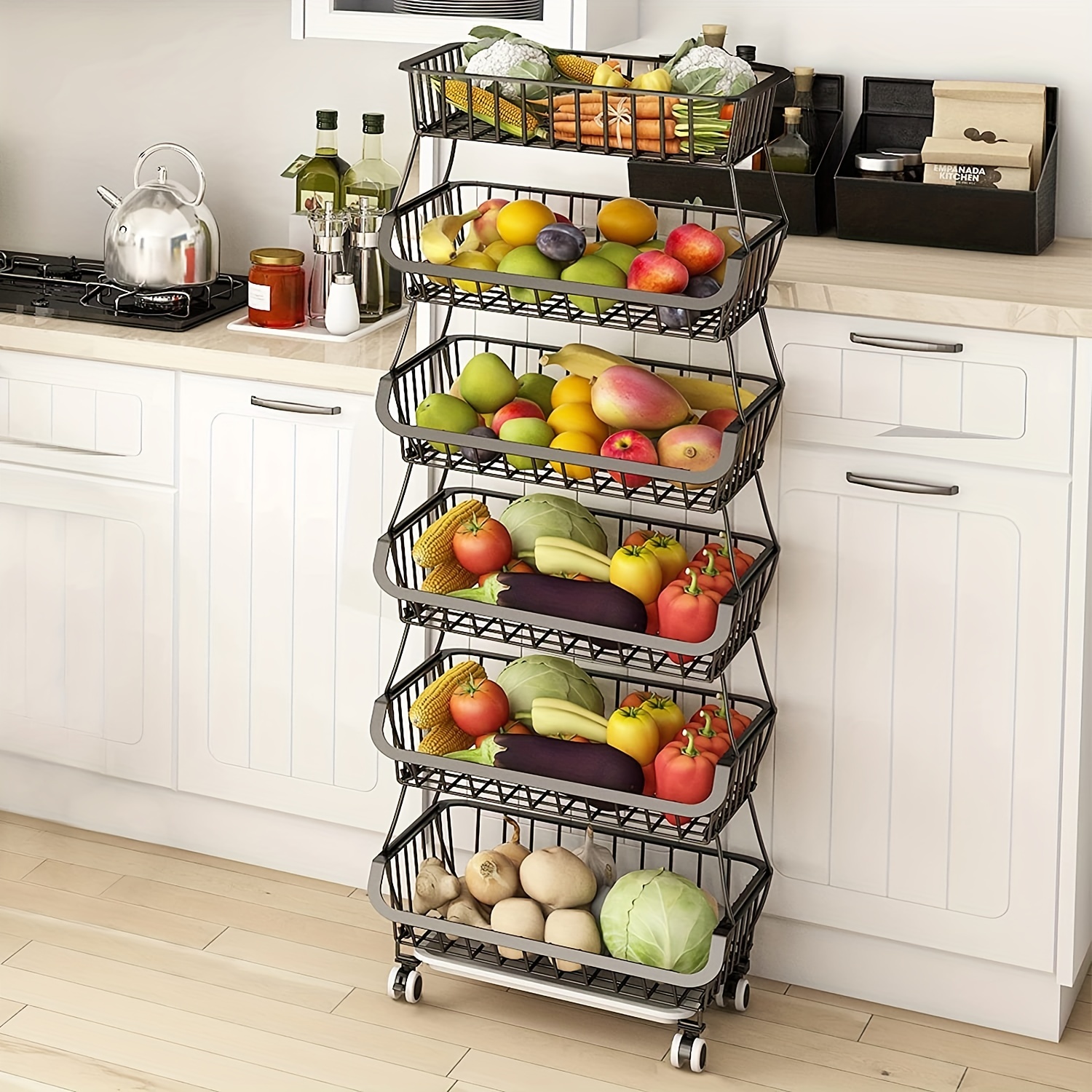 4 Tier Fruit Vegetable Basket for Kitchen, Stackable Fruit and Vegetable  Storage Cart,Vegetable Organizer Basket Stand Bins Rack for Onions and