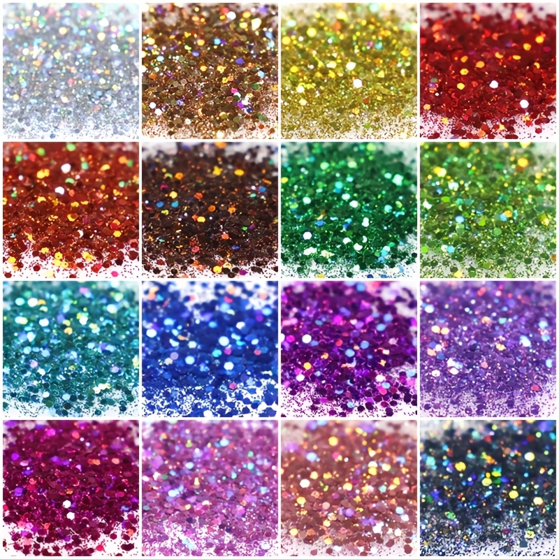12 Colors hexagon Chunky Glitter Holographic Crafts Stickers - Temu
