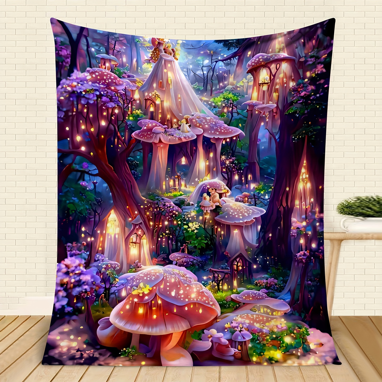 

1pc Dream Castl Blanket, Fairy Forest Print Soft Warm Throw Blanket Nap Blanket For Couch Sofa Office Bed Camping Travel, Multi-purpose Gift Blanket