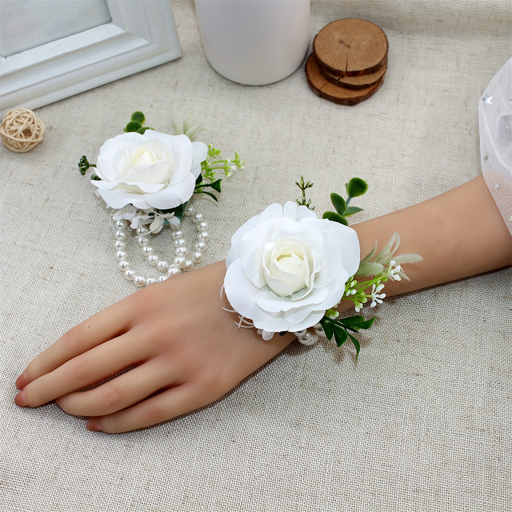 Wrist Corsage Bracelet And Boutonniere Set Wedding Wrist - Temu