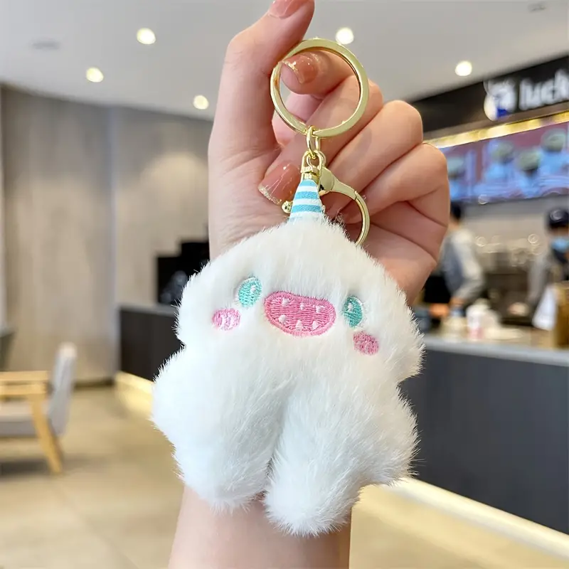 Cute Mini Elf Monster Plush Keychain Animal Pom Keyring Kids Car Key  Backpack