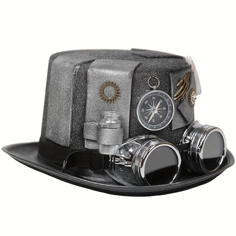 Silvery Steampunk Bottle Hat With Adventure Compass Goggle Removable Halloween Party Hat