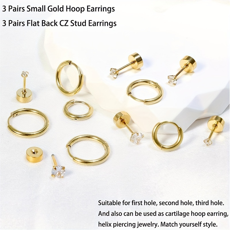 Triple Ball Flat Back Stud Earring Pair 14K Gold