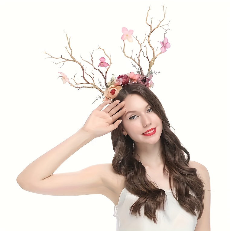 Exaggerated Large Branch Head Hoop Boho Simulated Flower Ladies Dress Up Headwear Party Elf Dress Up Hair Accessories details 4