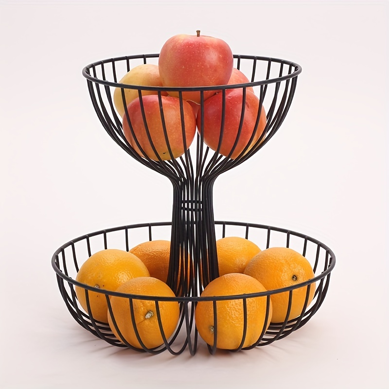 Fruit Basket For Kitchen Countertop Black 2 Tier Metal Wire - Temu