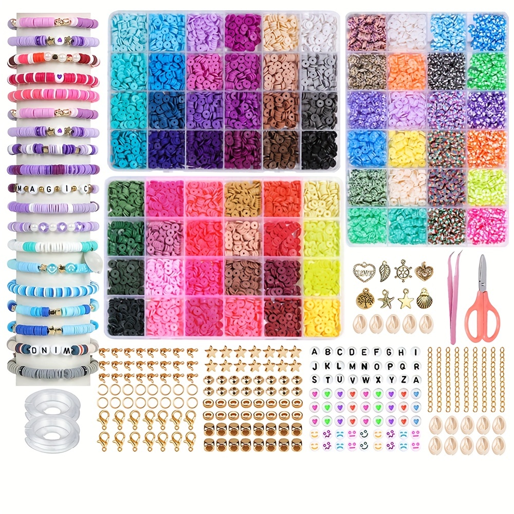 Perles d'argile 7200 Pcs 2 boîtes Kit de fabrication de bracelets - 24  couleurs Perles d