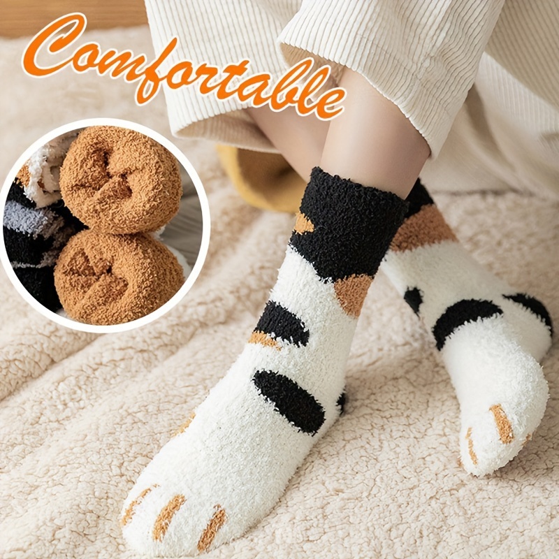 1 Pair Cute Cat Paw Thicken Thermal Soft Comfortable Warm Socks