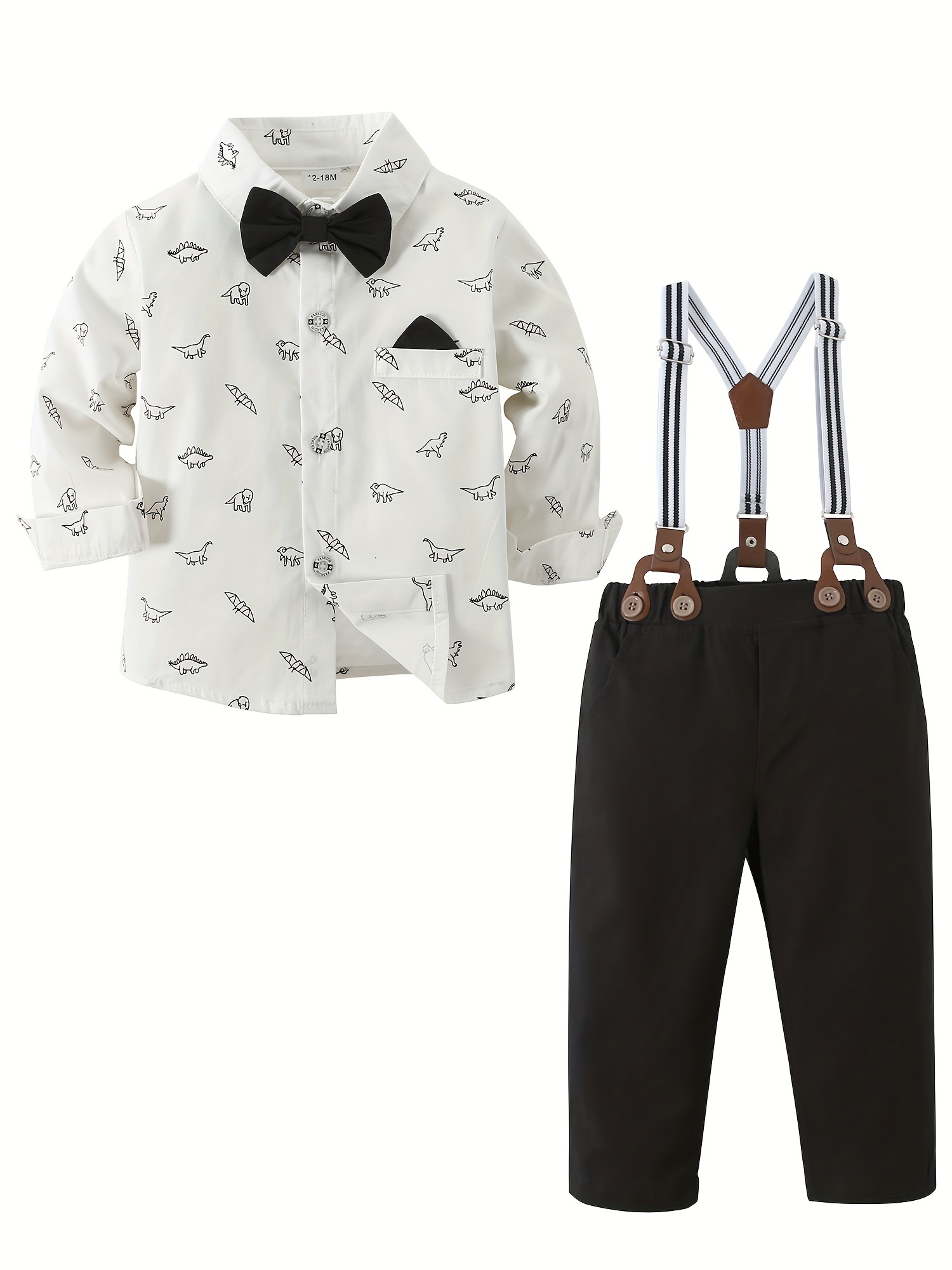 2pcs Baby Boy 100% Cotton Plaid Bow Tie Decor Long-sleeve Button Up Shirt and Pants Set