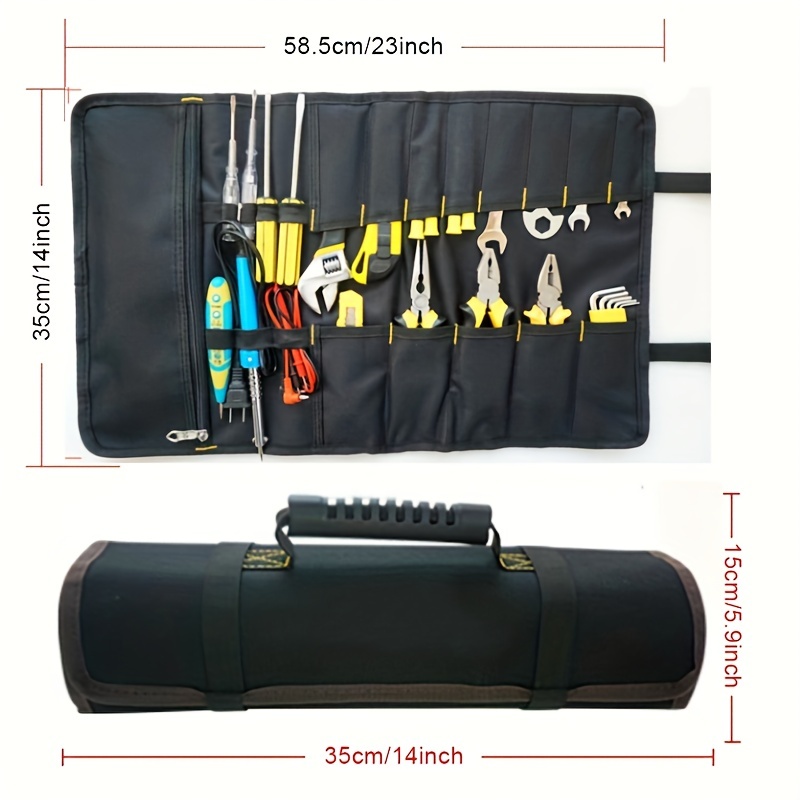 Tool Roll Up Pouch, Foldable Tool Roll Organizer Storage Holder  Multi-Purpose Canvas Roll Up Small Tool Bag Professional Electrical and  Maintenance
