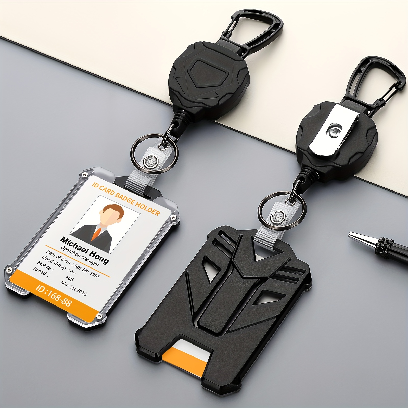 Retractable Heavy Duty Badge Reels With ID Badge Holder Tactical Id Card  Holder Vertical Id Holder With Mountaineering Easy To Pull Buckle With  Carabi