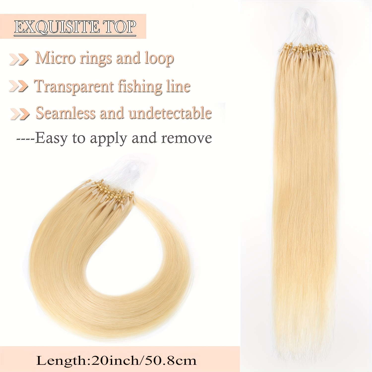 MY-LADY Micro Loop Human Hair Extensions Microbead Hair Extensions Micro  Ring Fish Line Link hair extensions Cold Fusion Remy Hair For Women 50