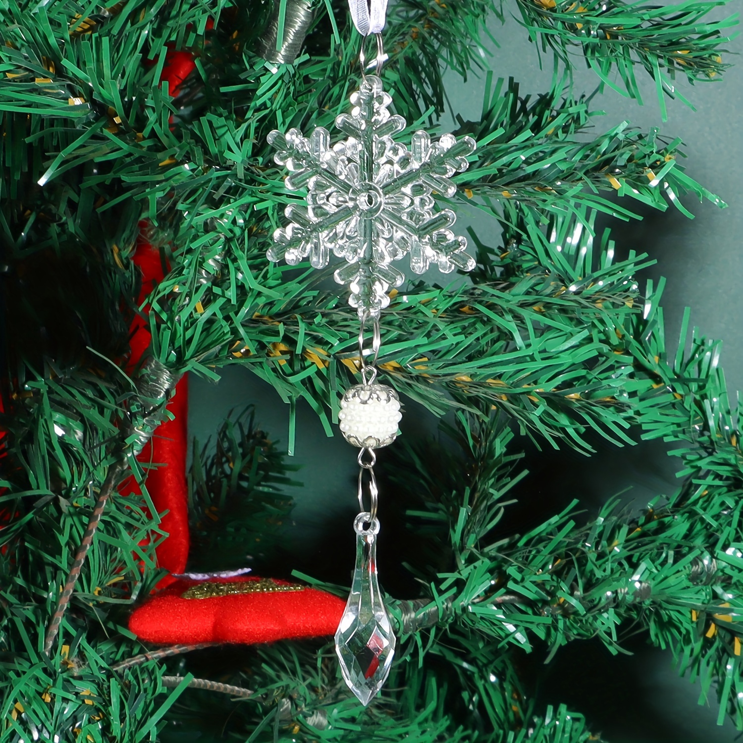 6 adornos de Navidad de cristal para decoraciones de árbol de Navidad,  adornos acrílicos colgantes de copo de nieve para árbol de Navidad, Año  Nuevo