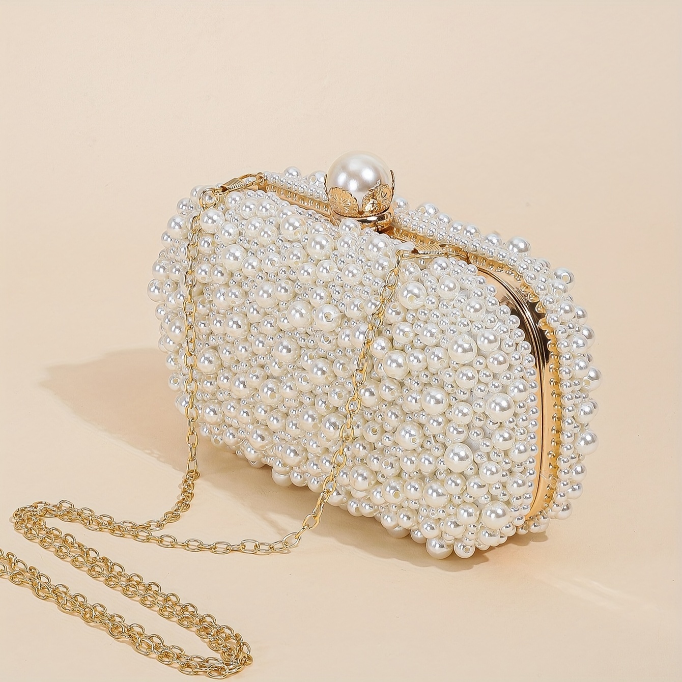 Faux Pearl Decor Evening Bag, 3D Flower Wedding Bridal Bag, Top Ring Clutch  Purse For Prom Banquet