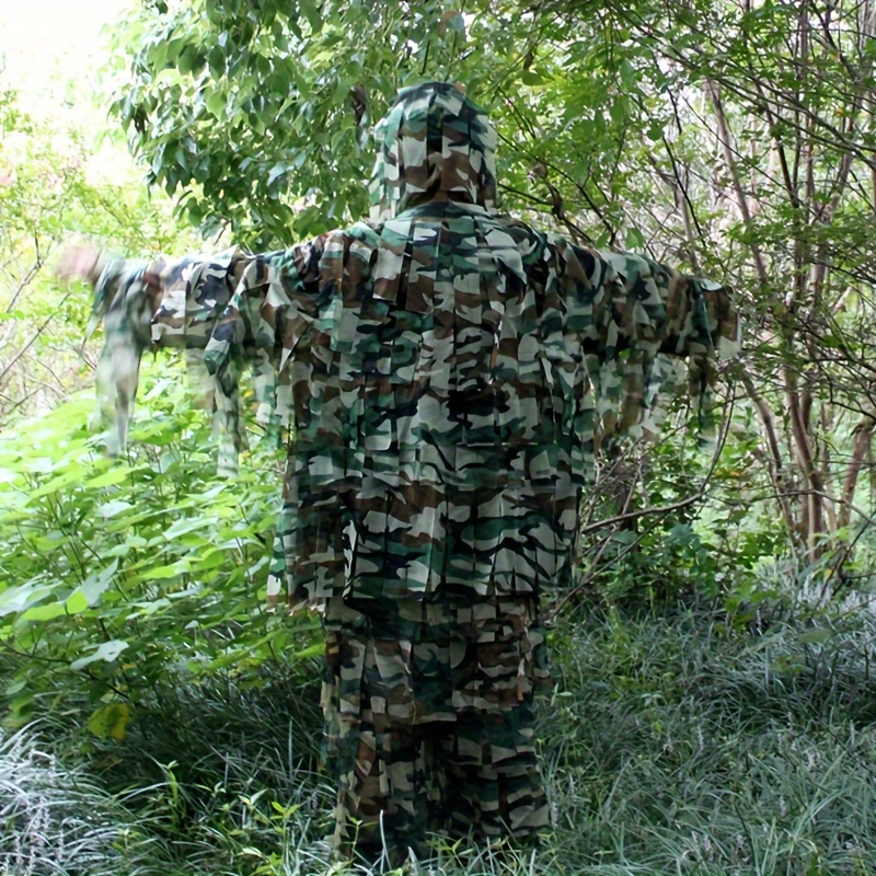 5 In 1 Ghillie Suit 3D Leaf Camo Clothing Suits Camouflage Apparel  Including Jacket Pants Hood Carry Bag For Kids Jungle Photography Halloween  