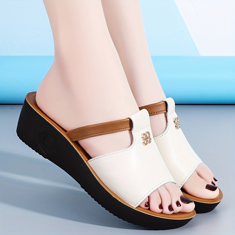 Sandalias De Cuña Para Mujer, Cómodos Zapatos Sin Cordones Con Punta Abierta, Zapatos De Plataforma De Moda Para Mujer 8
