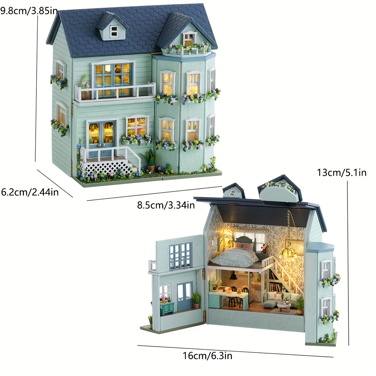 3D Wooden Puzzle DIY Craft Kits- Model Puzzle Assembly Model Kit and House  Furniture Set-Fantasy Villa Birthday Gift, for Kids,Teens and Adults