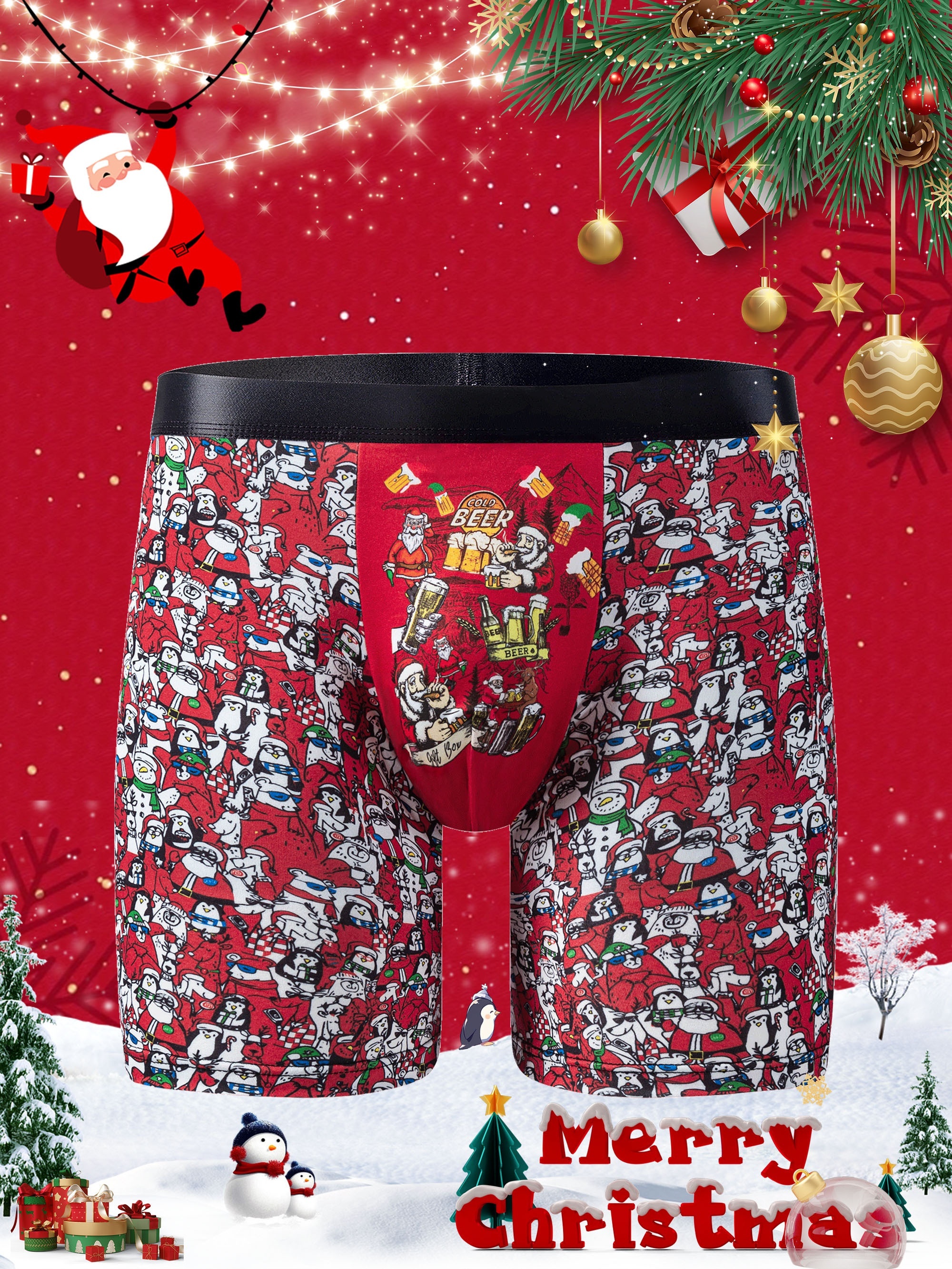 Men's Christmas Snowman Print Breathable Soft Comfy Boxer - Temu