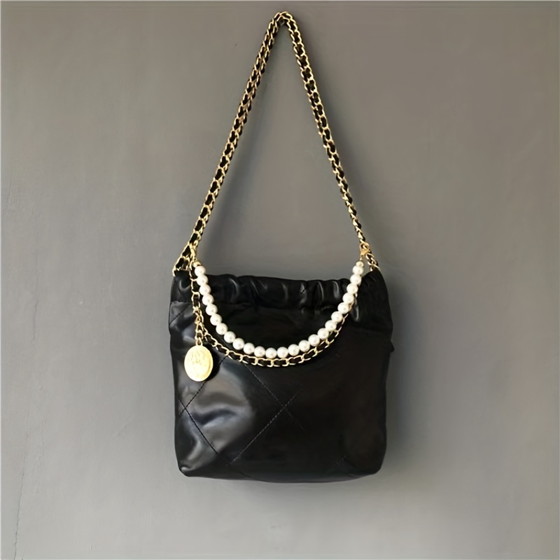 Fashion Lozenge Shoulder Bag Women PU Leather Chains Armpit Bag