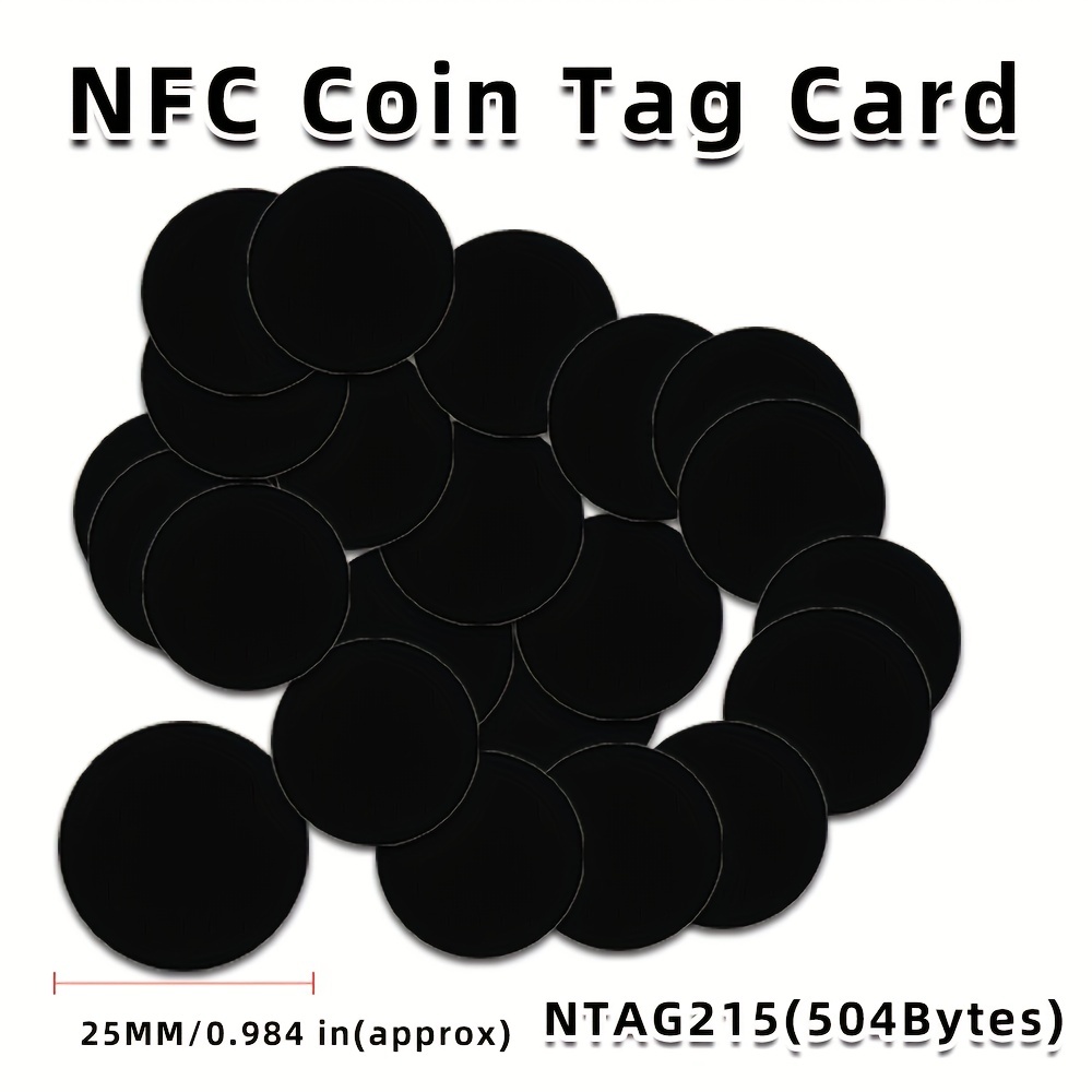 NTAG215 NFC - Etiquetas adhesivas NFC negras, etiquetas NFC reescribibles  de 0.984 in (1 pulgada) redondas de 504 bytes de memoria chip de 13.56 MHz