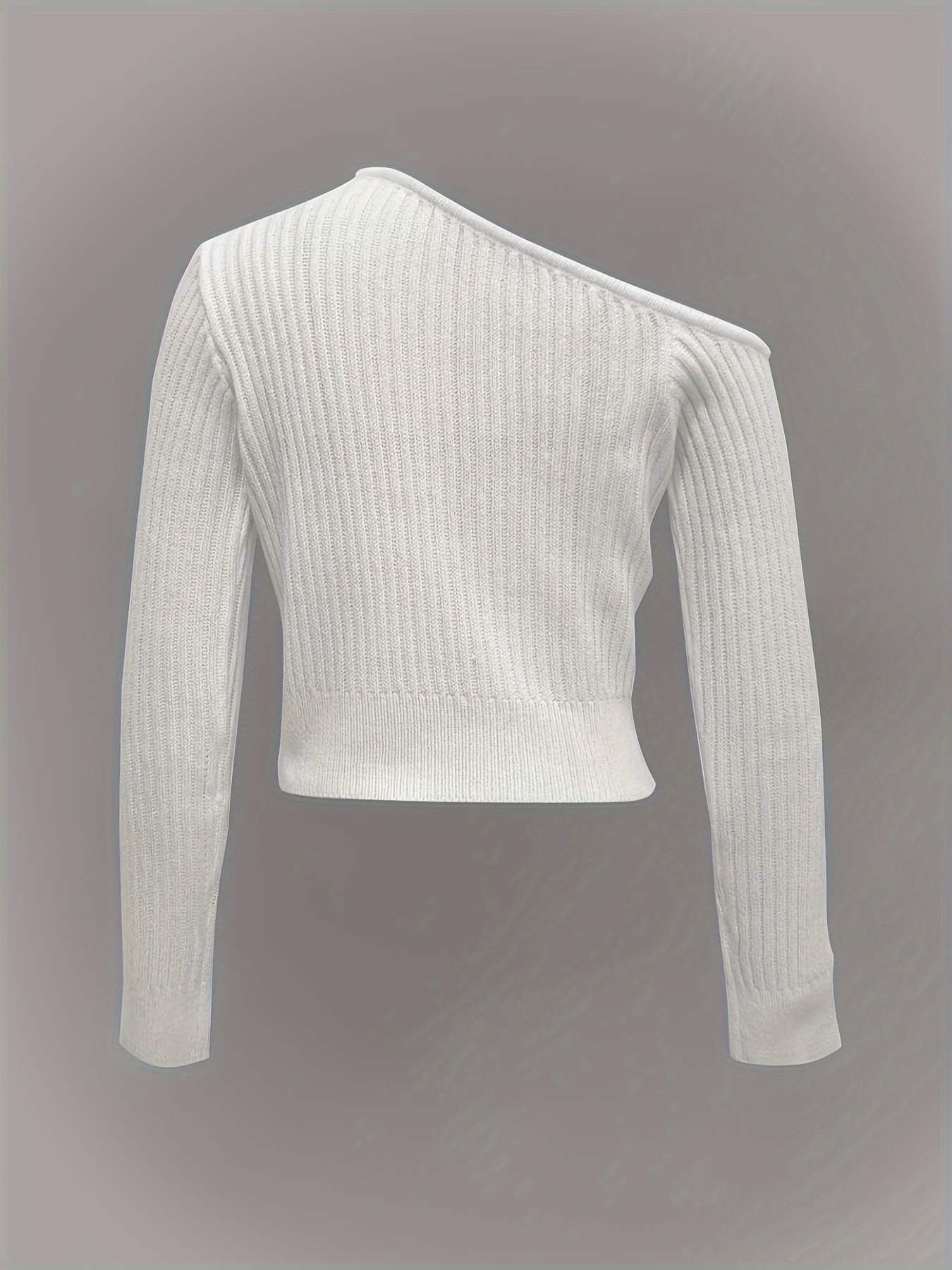 Ribbed Asymmetrical Neck Knit Crop Sweater Sexy Cold - Temu