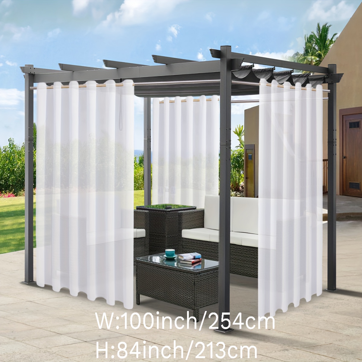  WQDY Cortina de exterior para pérgola, lona transparente,  impermeable, 100% resistente a los rayos UV y a la intemperie, con ojales,  para patios, porche, salas de pantalla, cenadores (color : negro