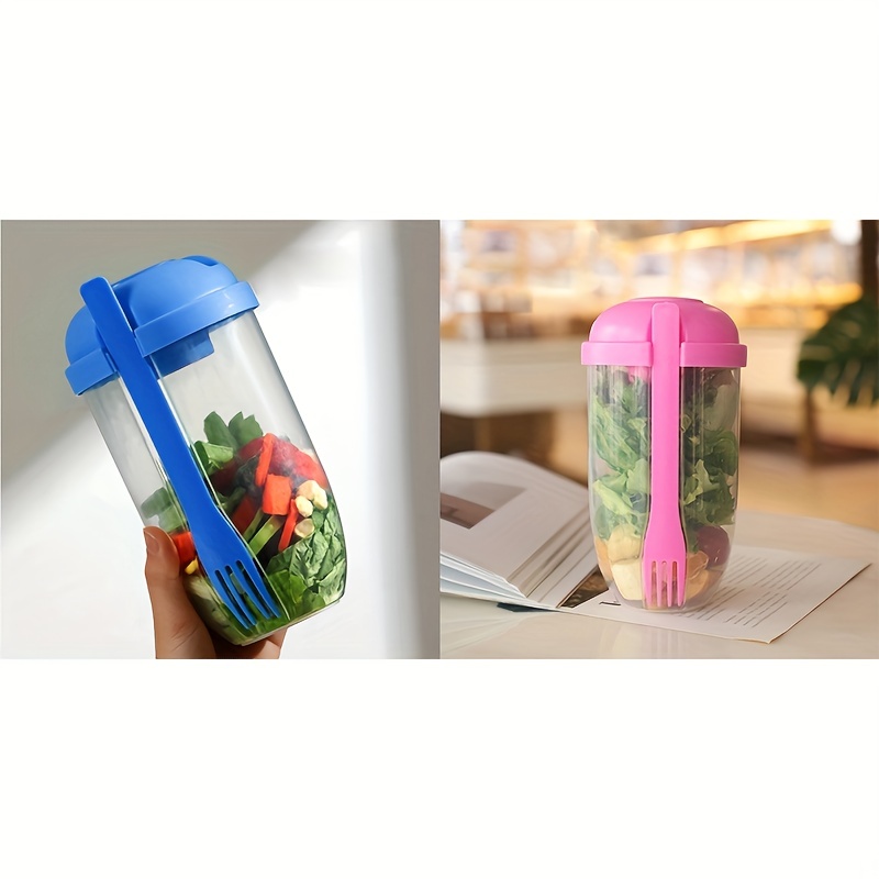 2 Tier Keep Fit Salad Meal Shaker Cup With Fork And Dressing - Temu