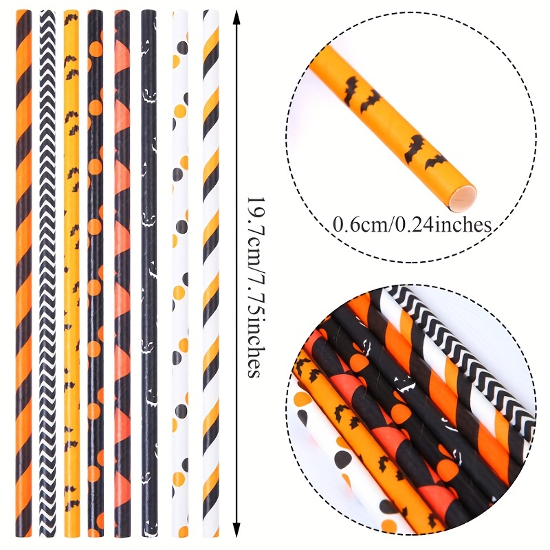 Black and Orange Bat Halloween Straws