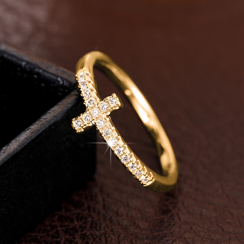 A Stylish And Minimalist Cross Ring for Women Featuring Micro-Set Zirconia Stones Perfect for Daily Wear Casual Parties Engagements Weddings And As a Commitment Gift