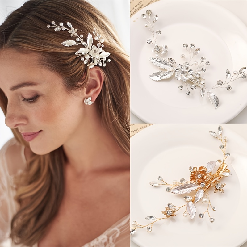 Unique Pearl Hair Flower Leaf Bride Wedding Headband Jewelry Headpieces  Crystal Bridal Hair Accessories, Hair Accessories